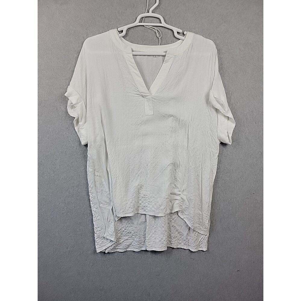 Jane + Delancey White SS V Neck High Low Rayon Stretch Blouse Women's Plus 1X